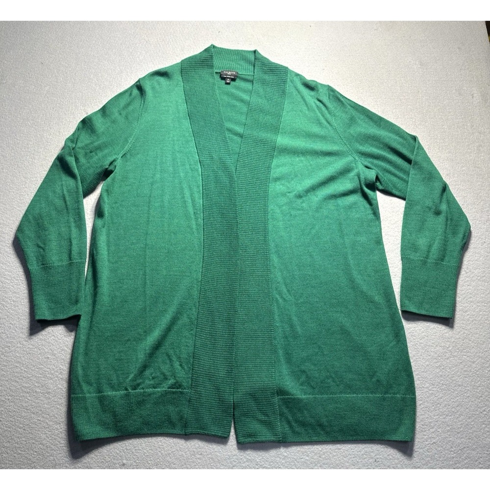 Talbots Women's 1X Green Merino Wool Cardigan Sweater Wrap Long Sleeve